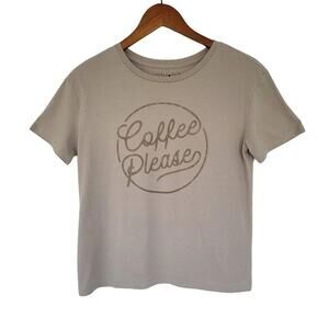 Fifth Sun Coffee Please Graphic T Shirt Women Size M Taupe Beige Cotton Blend